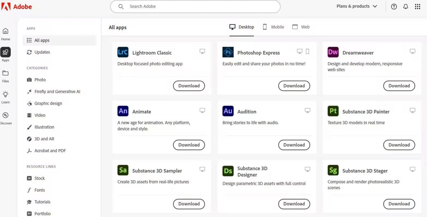 Adobe Creative Cloud todas las aplicaciones Windows y Mac os 1 año